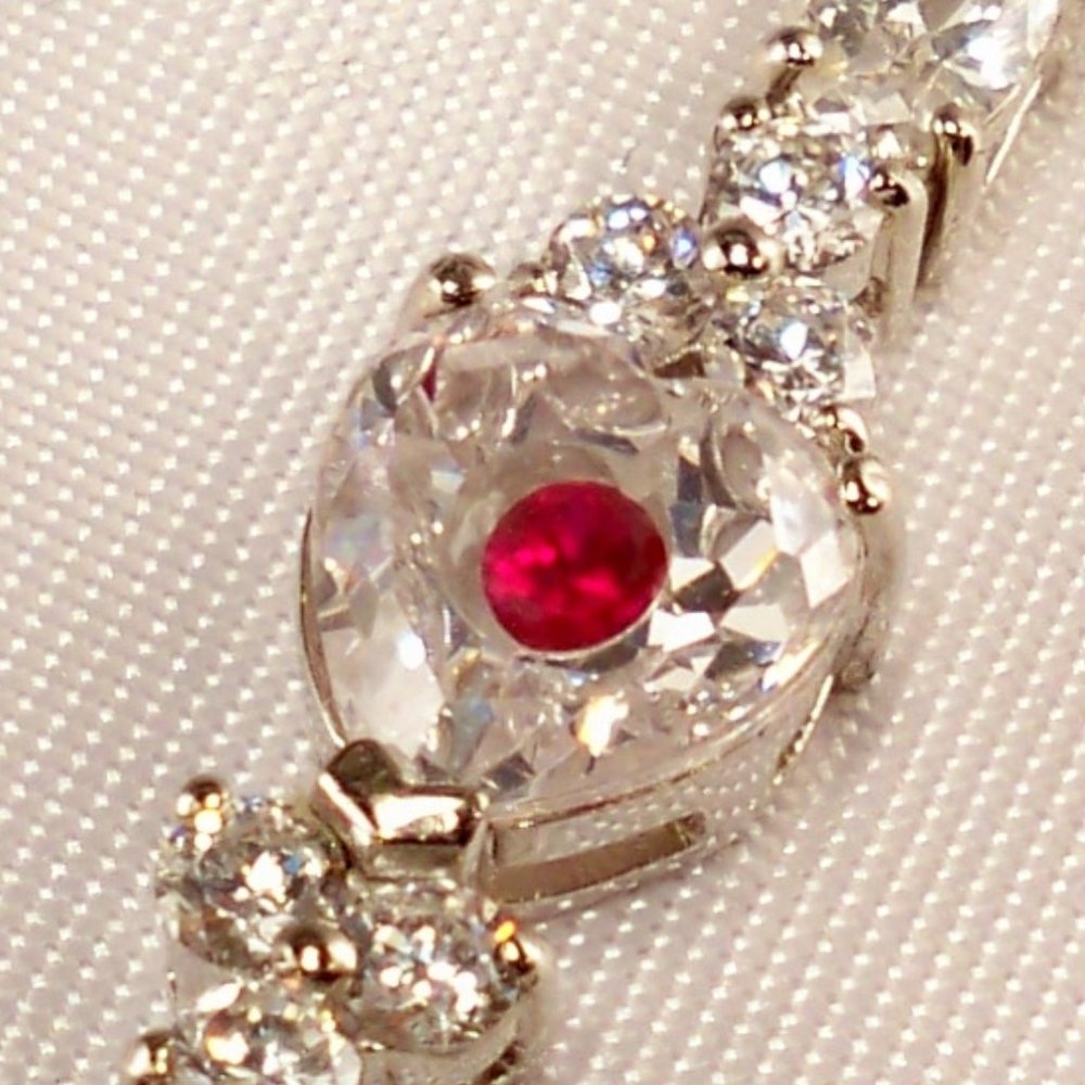 New Ruby Red Stone Floating Heart Cut Cubic Zirco… - image 2